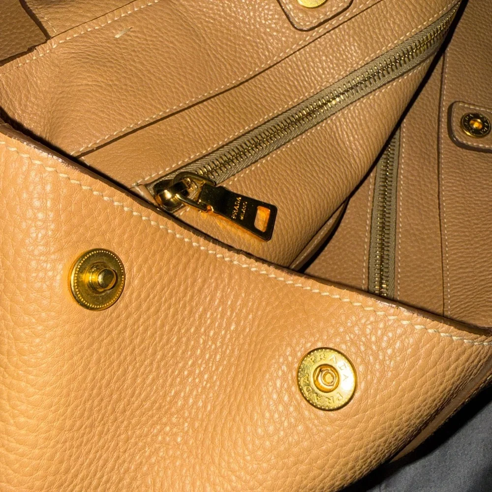 Prada Cognac Leather Tote with Gold Logo - Picture 12 of 16